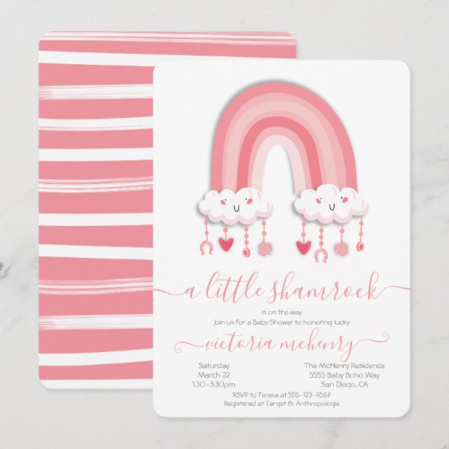 Invitación Día de San Patricio Arcoiris Shamrock Baby Shower  (Anverso / Reverso)