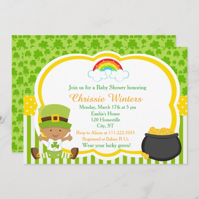 Invitación Día de San Patricio Baby Shower afroamericano (Anverso / Reverso)