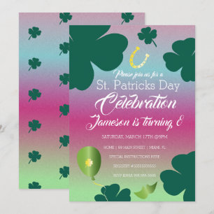 Invitación Día de San Patricio Celebración Glitter de Trébol