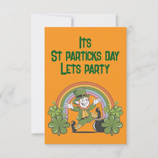 Invitación Día de San Patricio con Arcoiris y Leprechaun (Anverso)