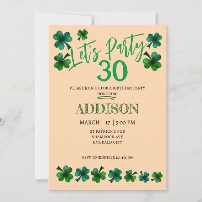 Invitación Día de San Patricio Cumpleaños Lets fiesta shamroc (Anverso)