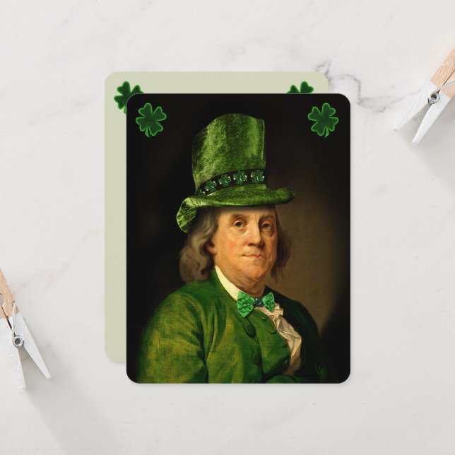 Invitación Día de San Patricio de Benjamin Franklin Clover (Anverso/Reverso In Situ)