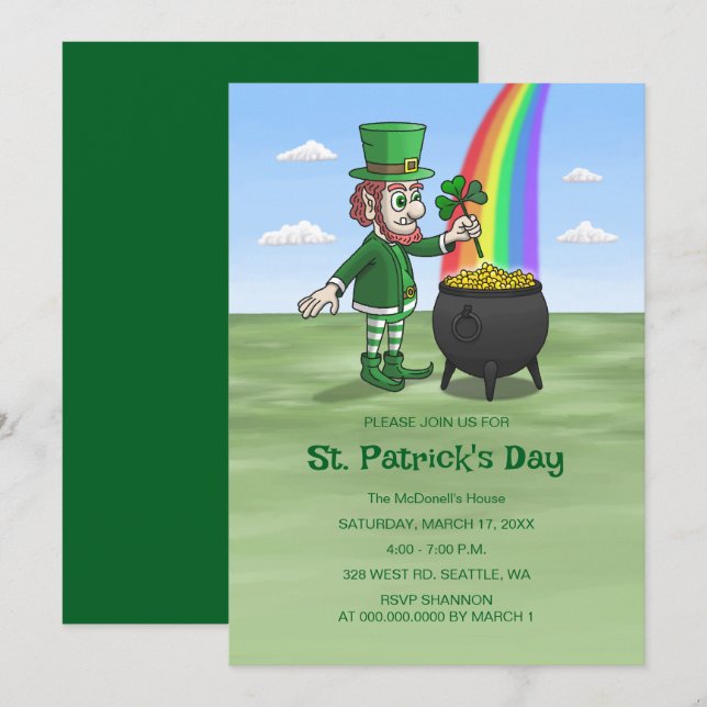 Invitación Día de San Patricio de los duendes (Anverso / Reverso)