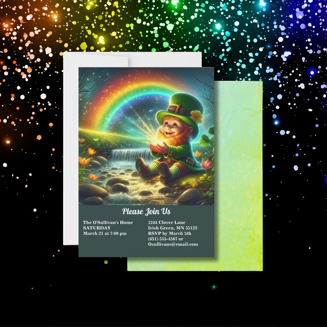 Invitación Día de San Patricio de Lucky Leprechaun Gold & Rai (Lucky Leprechaun Gold & Rainbow St Patrick's Day Invitation)