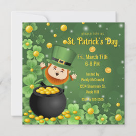 Invitación Día de San Patricio Duendes Trébol y Oro