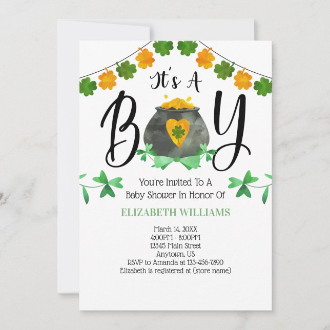 Invitación Día de San Patricio es un niño Baby Shower (Anverso)