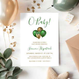 Invitación Día de San Patricio Globos Verdes Dorados Baby Sho