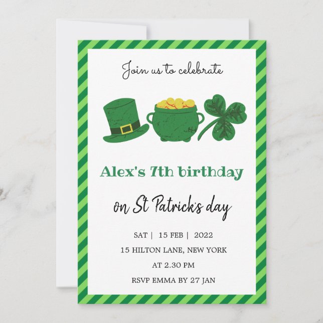 Invitación Día de San Patricio Noviembre Shamrock Green (Anverso)