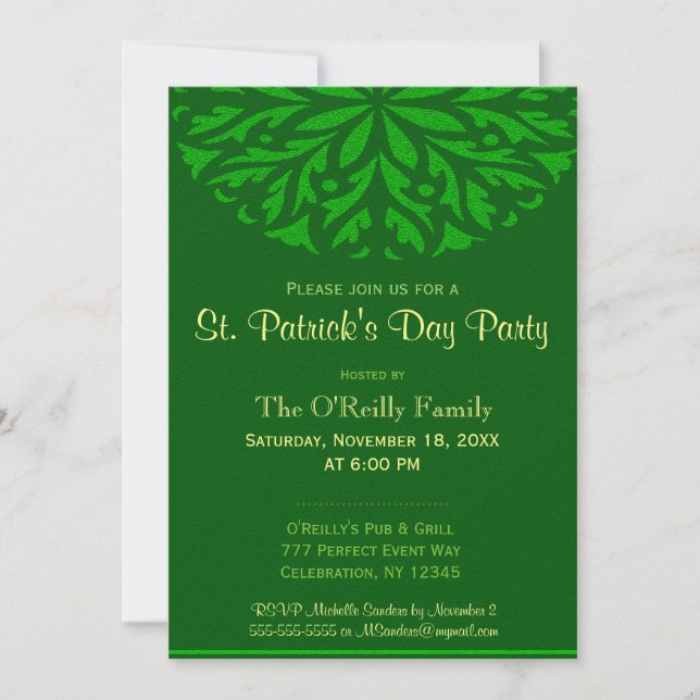 Invitación Día de San Patricio | Ornamental Verde (Anverso)