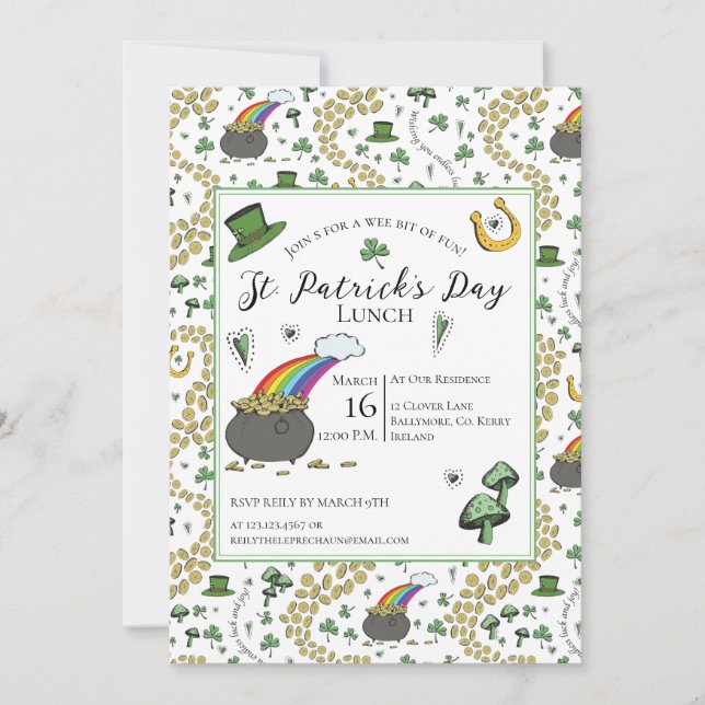 Invitación Día de San Patricio Oro Almuerzo (Anverso)