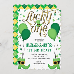 Invitación Día de San Patricio, primer cumpleaños, afortunado