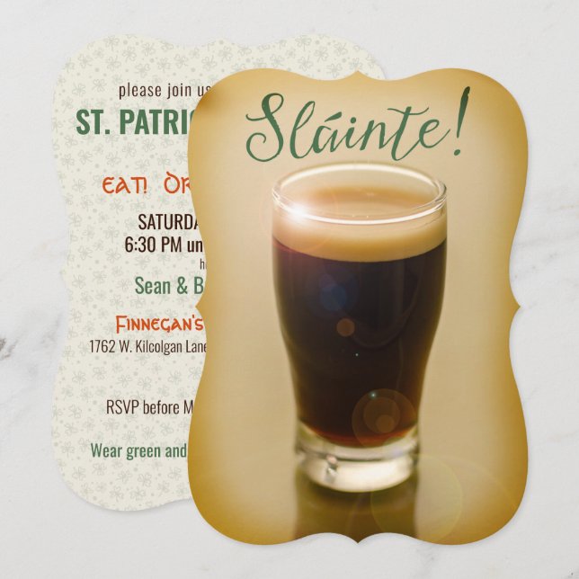 Invitación Día de San Patricio | Slainte | Pista de Guinness (Anverso / Reverso)