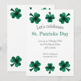 Invitación Día de San Patricio Trebol Verde Brillante Blanco