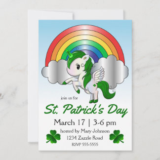 Invitación Día de San Patricio Unicornio Pegasus