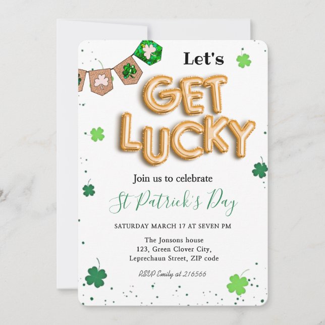 Invitación Día de San Patricio Verde Trebol fiesta de la suer (Anverso)