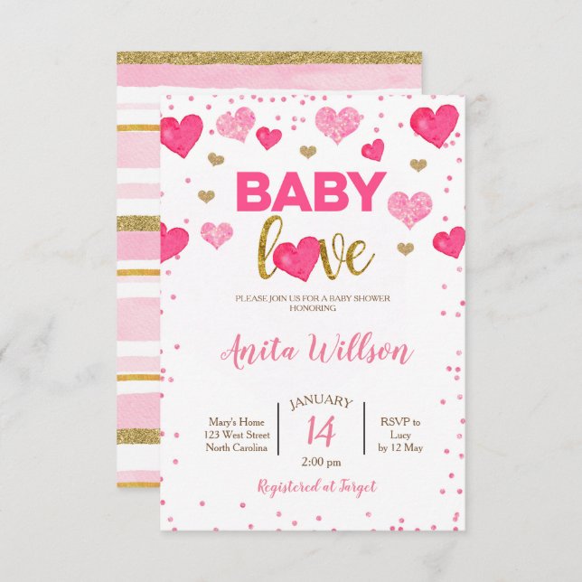 Invitación Día de San Valentín Baby Love Shower (Anverso / Reverso)