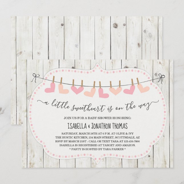 Invitación Día de San Valentín Baby Shower - Chica/Neutral de (Anverso / Reverso)