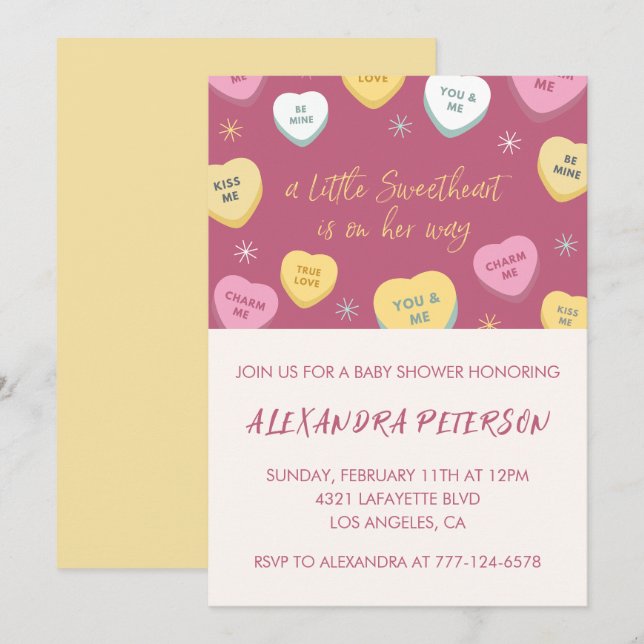Invitación Día de San Valentín, baby shower, corazón de caram (Anverso / Reverso)