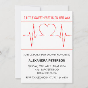Invitación Día de San Valentín baby shower latido corazón roj
