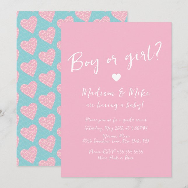 Invitación Día de San Valentín cardíaco de patrón género reve (Anverso / Reverso)