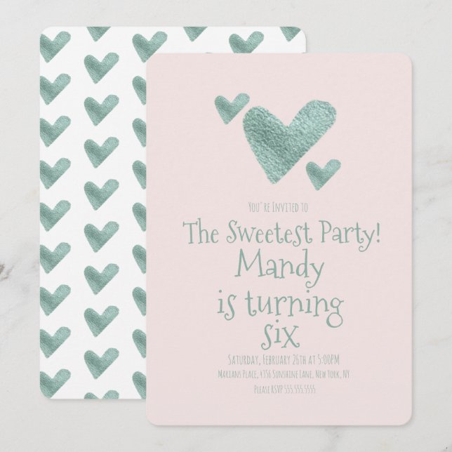 Invitación Día de San Valentín Corazones Acuarela Metálica Cu (Anverso / Reverso)
