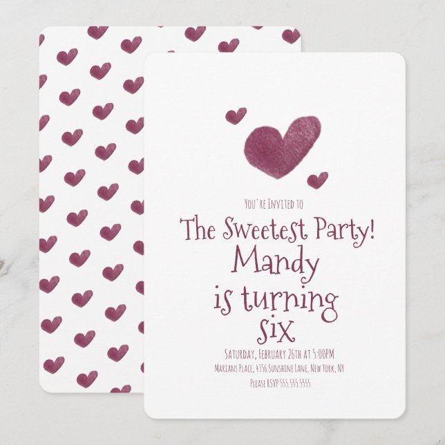 Invitación Día de San Valentín Corazones Pink Metallic Birthd (Anverso / Reverso)