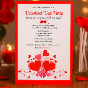 Invitación Día de San Valentín Corazones Rojos Fiesta Temátic