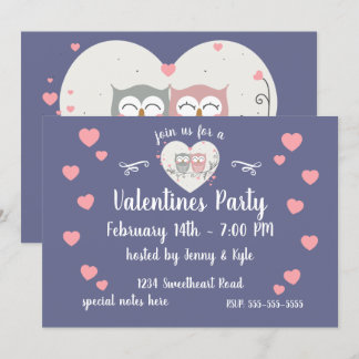 Invitación Día de San Valentín de búhos amorosos