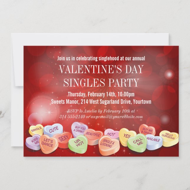 Invitación Día de San Valentín de Candy Hearts Fiesta Singles (Anverso)