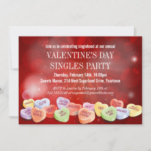 Invitación Día de San Valentín de Candy Hearts Fiesta Singles