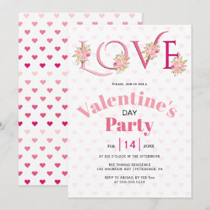 Invitación Día de San Valentín de corazones de amor rosa flor