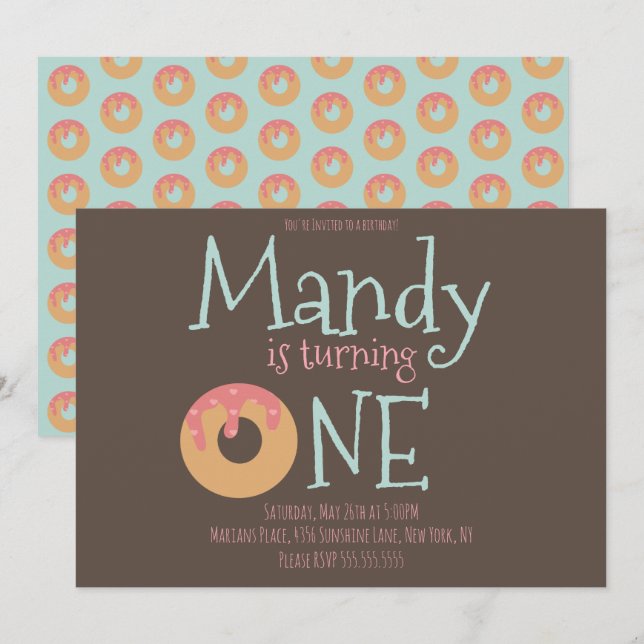 Invitación Día de San Valentín de cumpleaños Fiesta de Donuts (Anverso / Reverso)