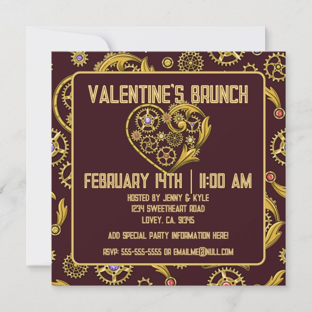 Invitación Día de San Valentín del corazón de los engranajes  (Anverso)