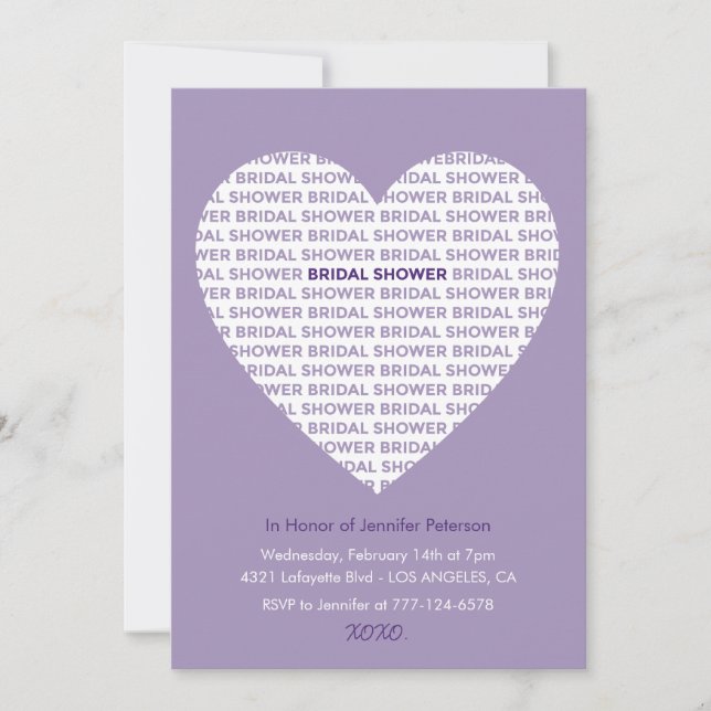 Invitación Día de San Valentín ducha de novia elegante novia (Anverso)