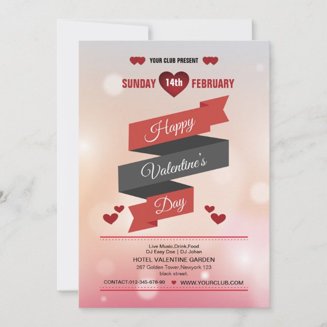 Invitación día de San Valentín elegante fiesta (Anverso)