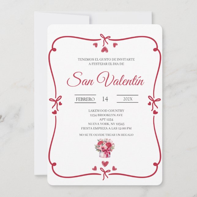 Invitación Día de San Valentín en español (Anverso)