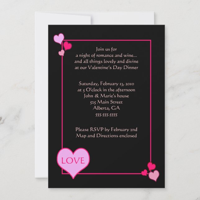 Invitación DÍA DE SAN VALENTÍN Fiesta de cena 5 x 7 invitació (Anverso)