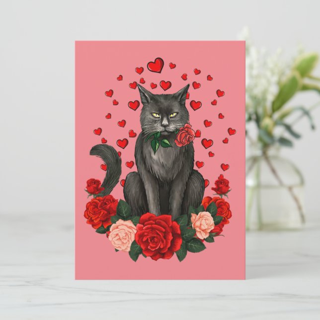 Invitación Día de San Valentín Gato Negro Chicas Teena Oficia (Anverso de pie)