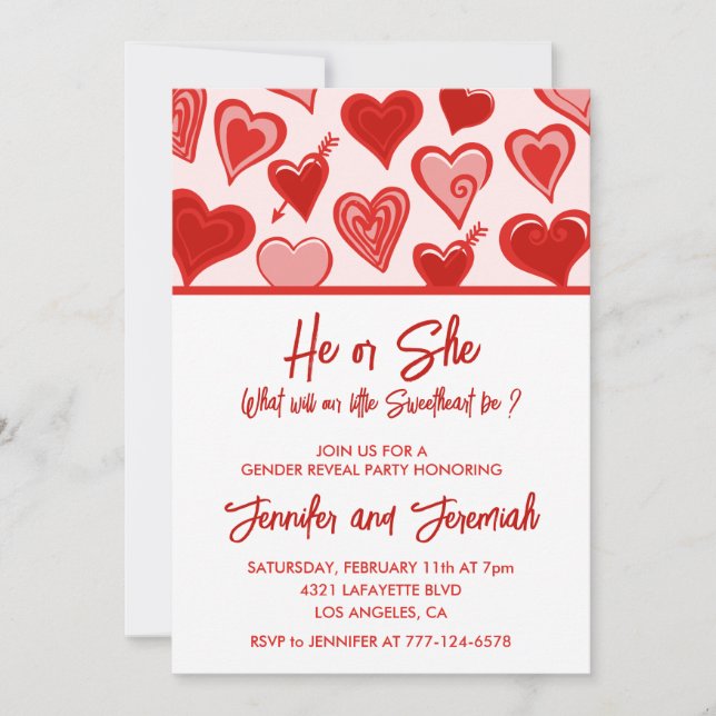 Invitación Día de San Valentín género revelar amor rosa rojo (Anverso)