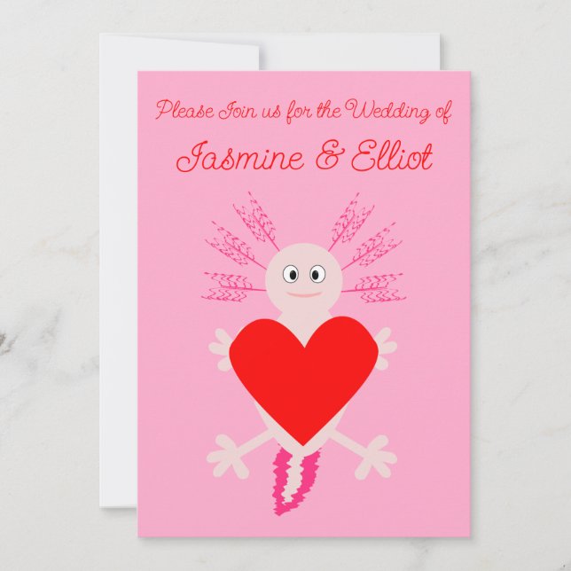 Invitación Día de San Valentín Love Heart Axolotl Custom Wedd (Anverso)