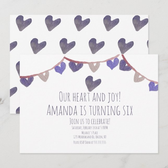 Invitación Día de San Valentín Nacimiento de fiesta de cumple (Anverso / Reverso)