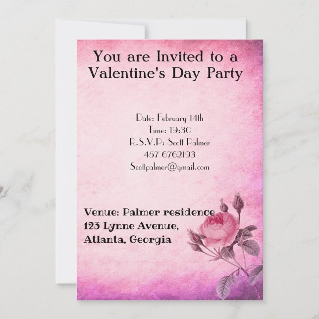 Invitación Día de San Valentín Rosa         (Anverso)