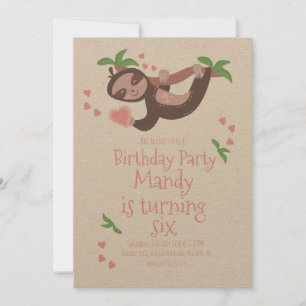 Invitación Día de San Valentín Sloth Birthday Party Hearts Pi