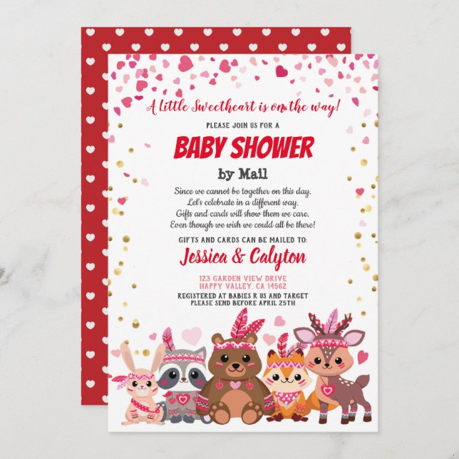 Invitación Día de San Valentín Sloth Chica Baby Shower Por Co (Anverso / Reverso)