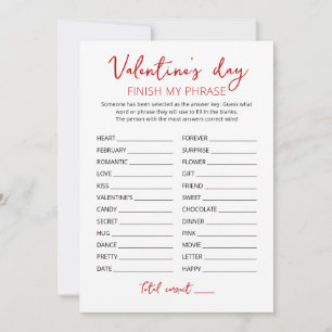 Invitación Día de San Valentín Termina mi frase Juego de cart