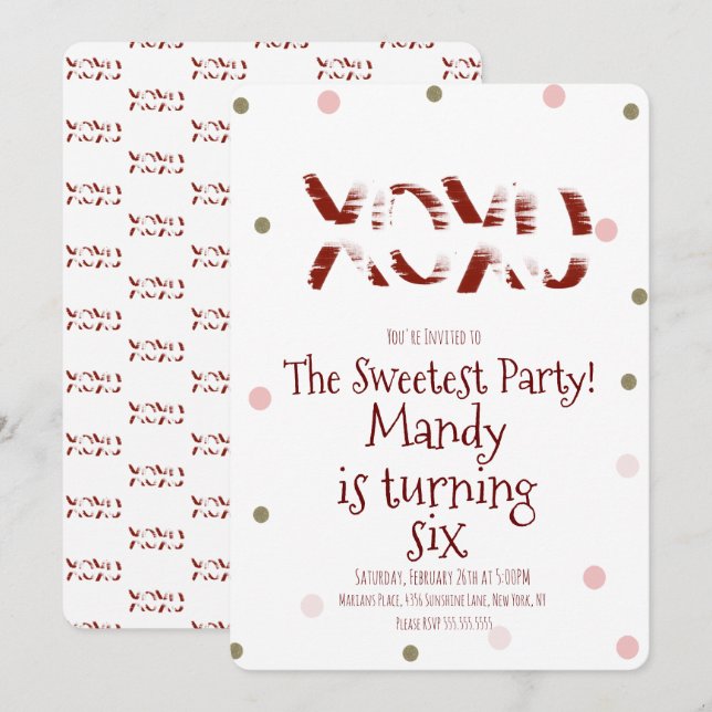 Invitación Día de San Valentín XOXO Abrazos Besos Confetti Fi (Anverso / Reverso)