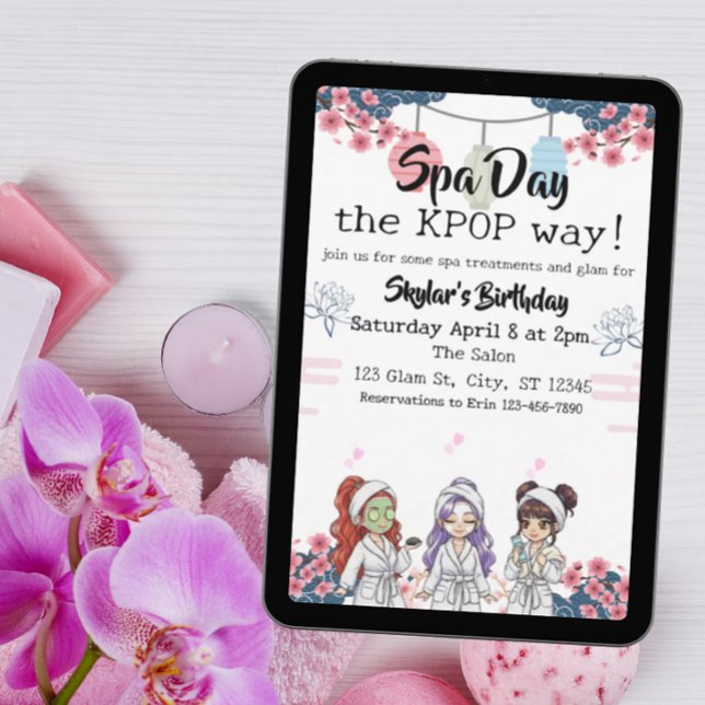 Invitación Día de spa al estilo KPOP de cumpleaños (Subido por el creador)