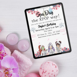 Invitación Día de spa al estilo KPOP de cumpleaños