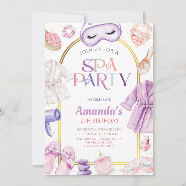 Invitación Día de spa Cumpleaños de chicas (Anverso)