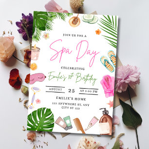 Invitación Día de Spa Cumpleaños Fiesta de Mimos Niñas Fiesta